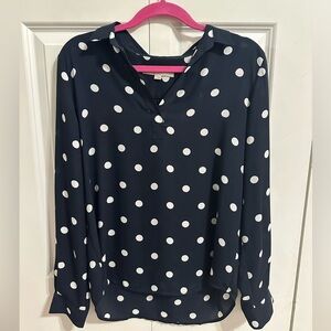 LOFT Navy and White Polka Dot Blouse